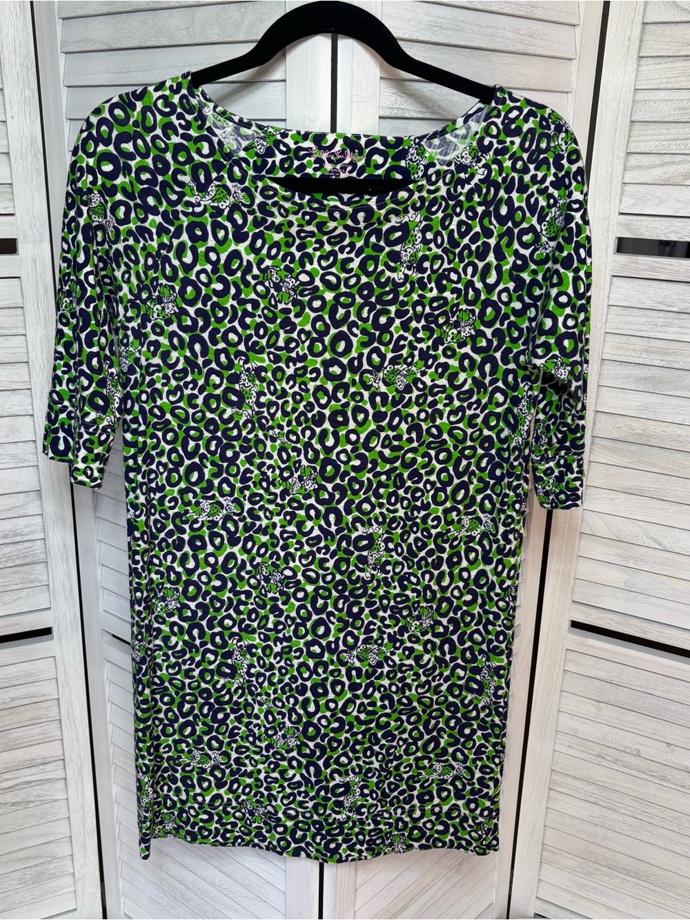 Lilly Pulitzer Green Navy Leopard Print Shift Dress Small